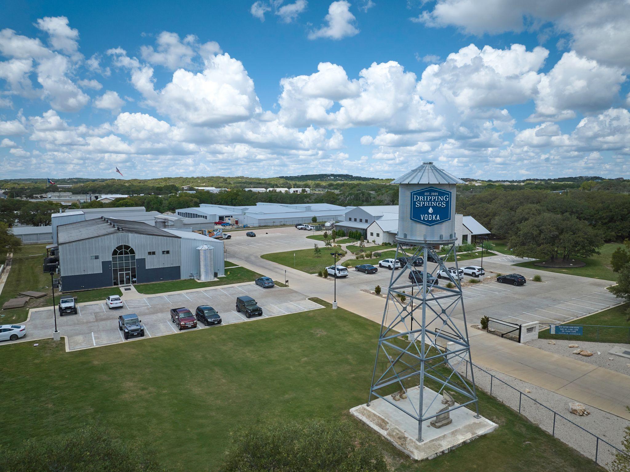 Aerial view of the Dripping Springs distillery campus — Aerial & drone photography, Austin Aerial view of the Dripping Springs distillery campus
