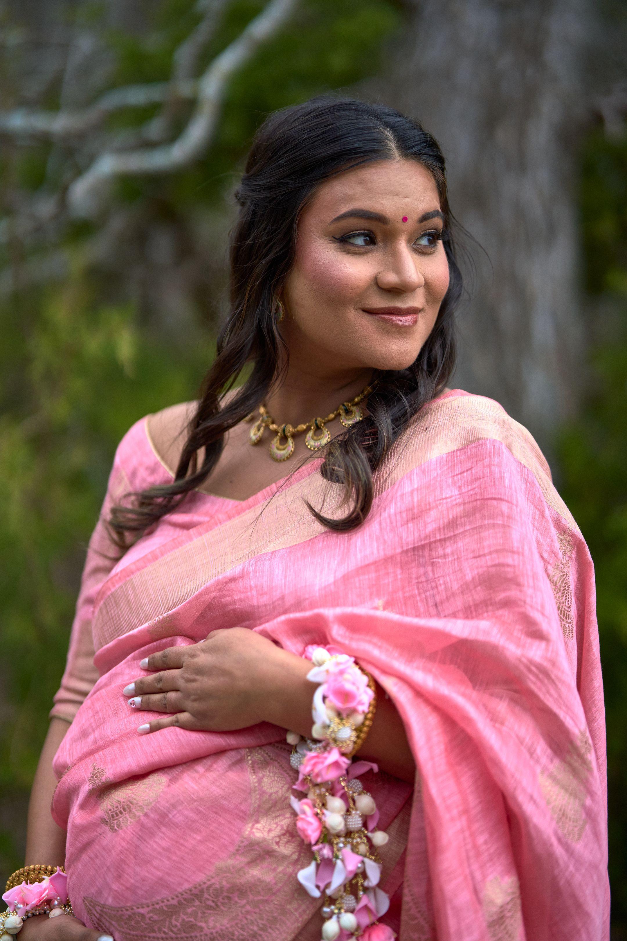 Expectant mother in a pink saree at a baby shower — Maternity photography, Austin Expectant mother in a pink saree at a baby shower