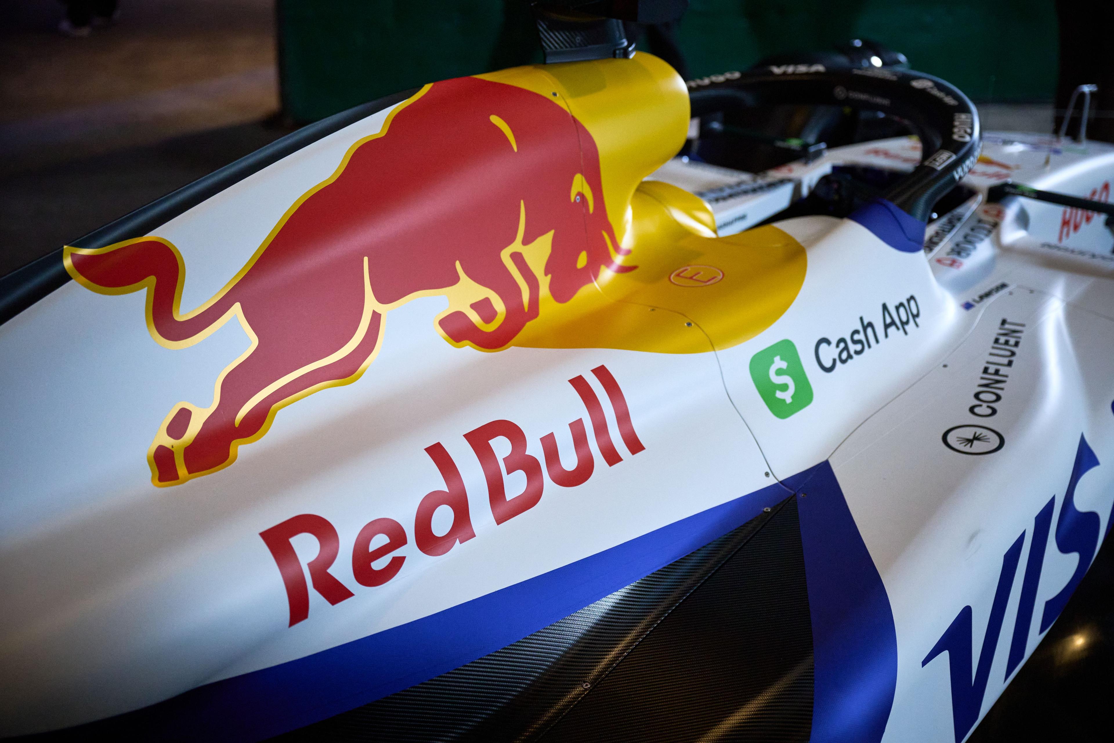 Close view of a Red Bull Formula 1 car's nose carrying Visa and Cash App sponsor livery — Brand Collaborations photography, Austin A close view of a Red Bull Formula 1 car's nose carrying Visa and Cash App sponsor livery.