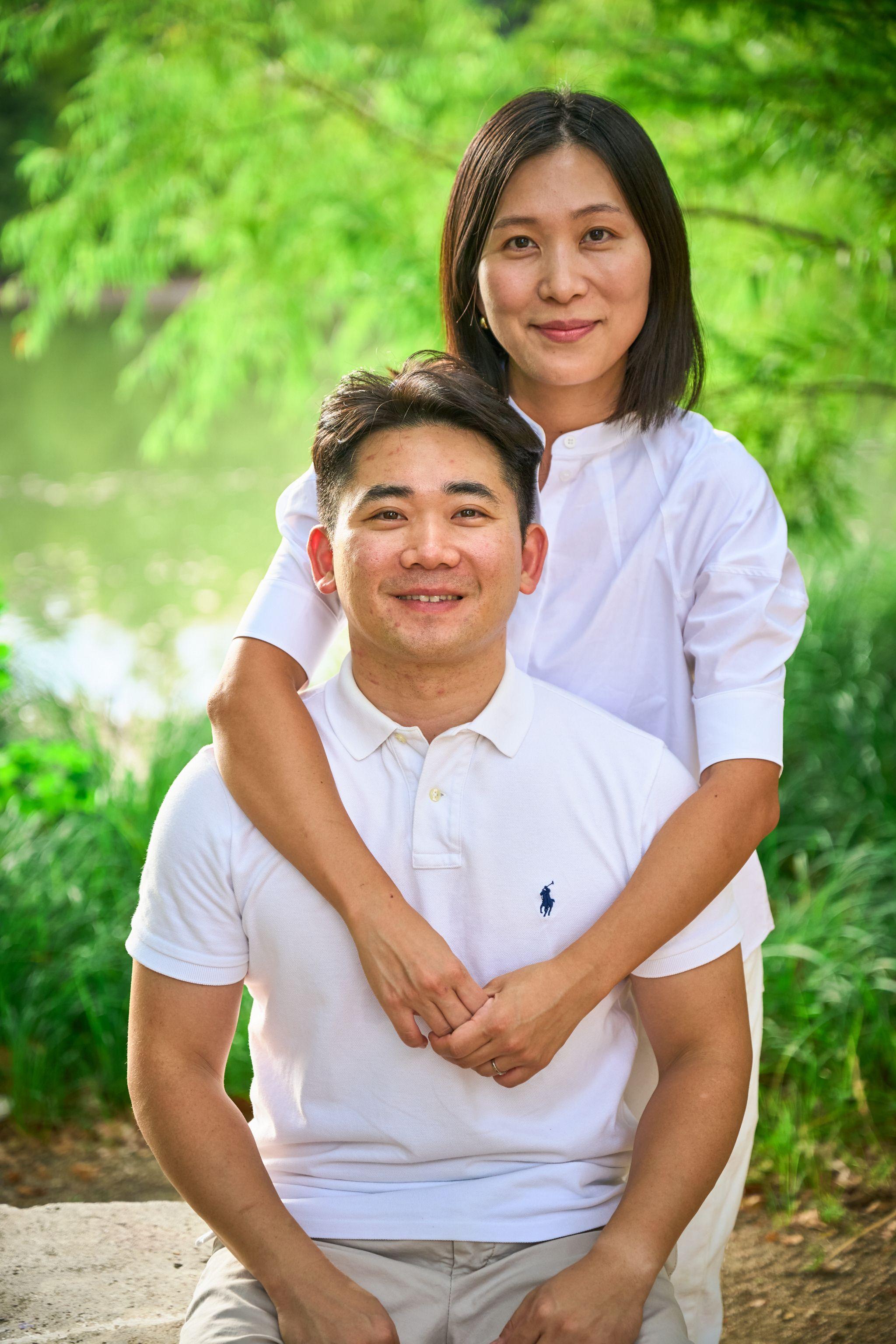 Couple in white at Mills Pond with an older family member standing behind them — Mills Pond photography, Austin A couple in white at Mills Pond with an older family member standing behind them