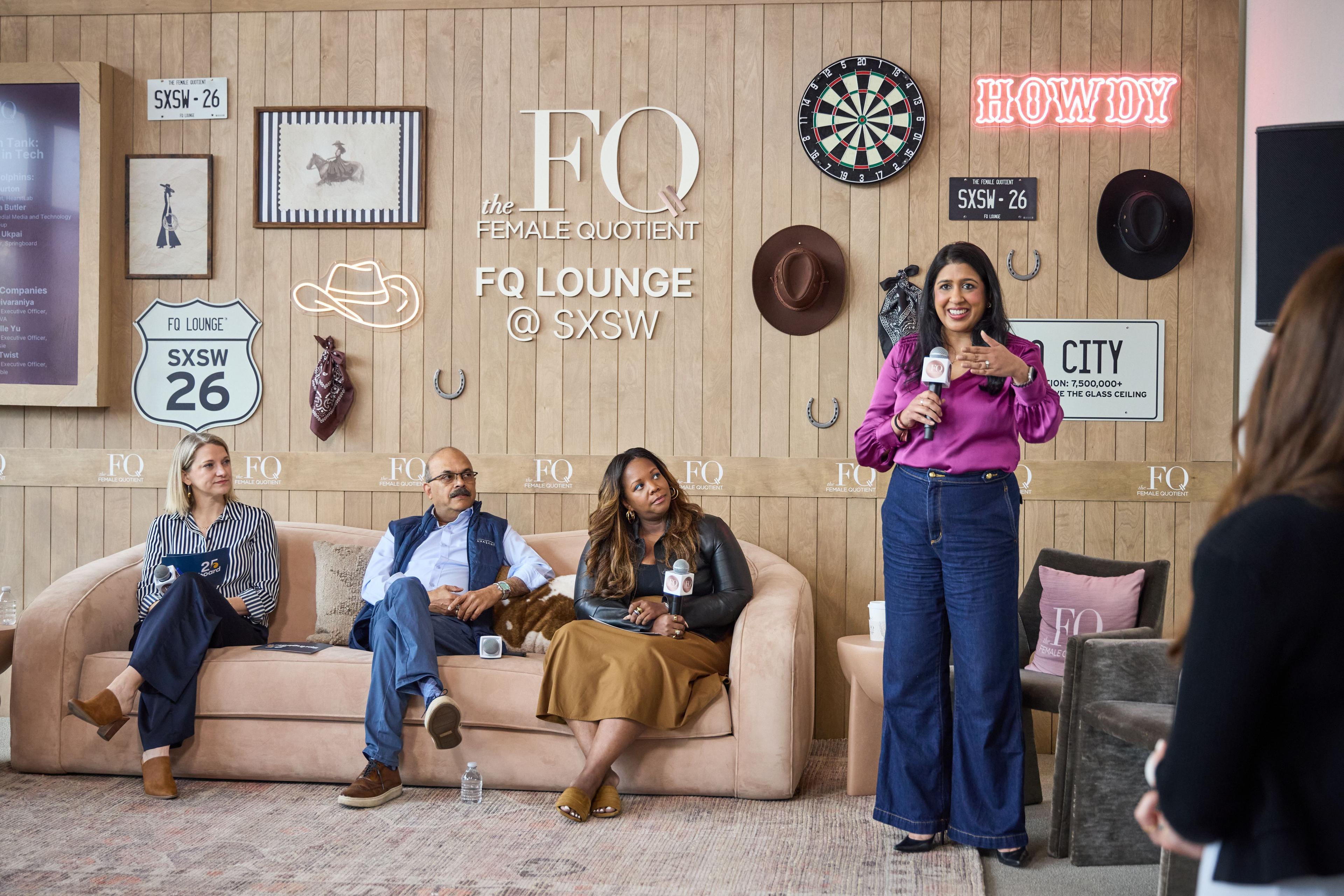 Panel discussion seated on sofas at the FQ Lounge at SXSW — Brand activation photography, Austin A panel discussion seated on sofas at the FQ Lounge at SXSW.