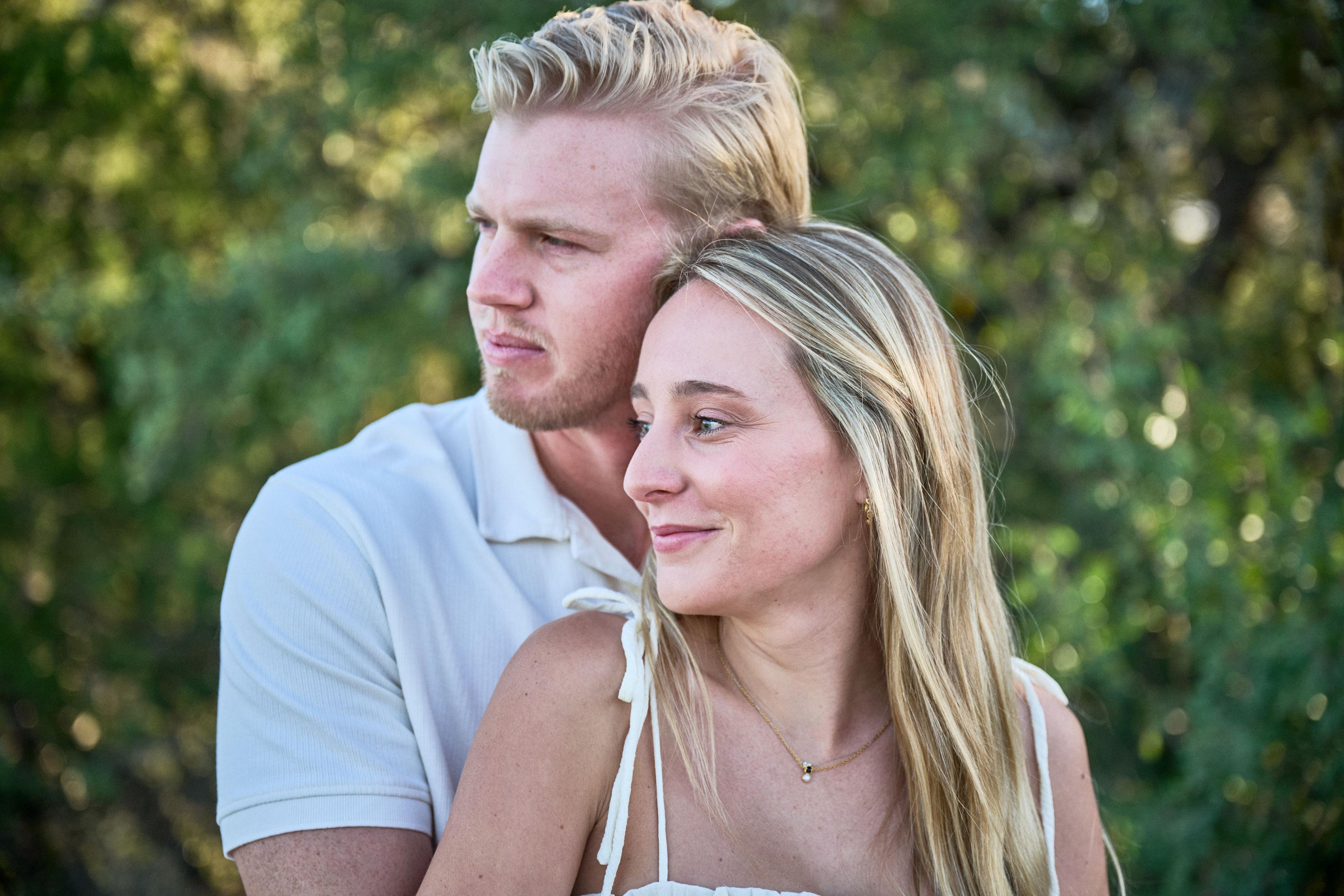 Engaged couple dressed in white at Mount Bonnell — Engagement & Proposals photography, Austin Engaged couple dressed in white at Mount Bonnell