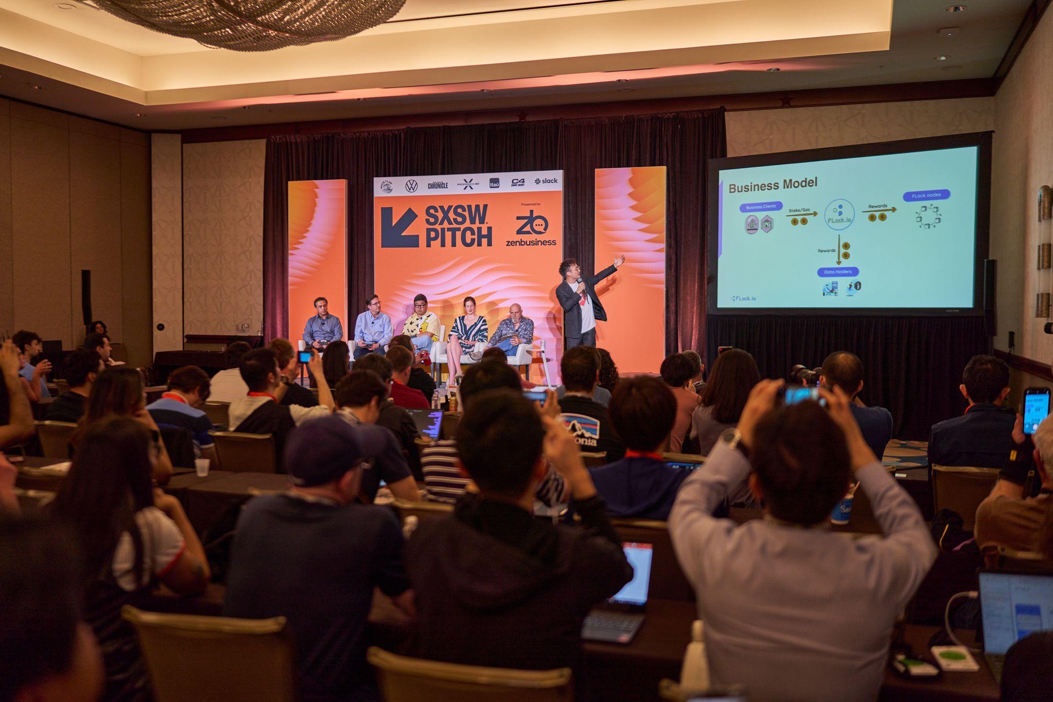 SXSW Pitch stage seen over the heads of a seated audience — Conventions & Tradeshows photography, Austin The SXSW Pitch stage seen over the heads of a seated audience.